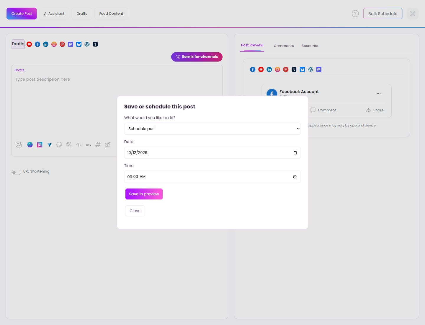 Choose an action, date, and time. Highlighted controls are explained below.