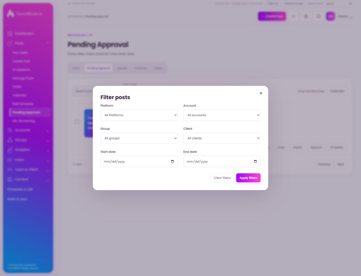 Post filters. Highlighted controls are explained below.