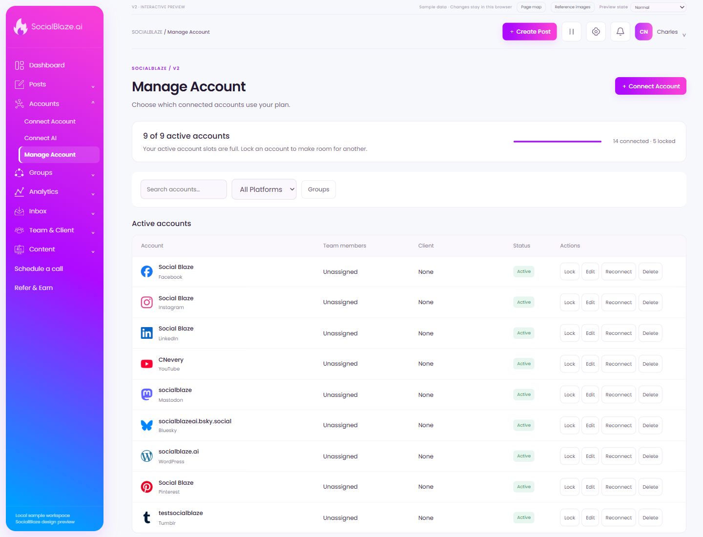 Manage Account. Highlighted controls are explained below.