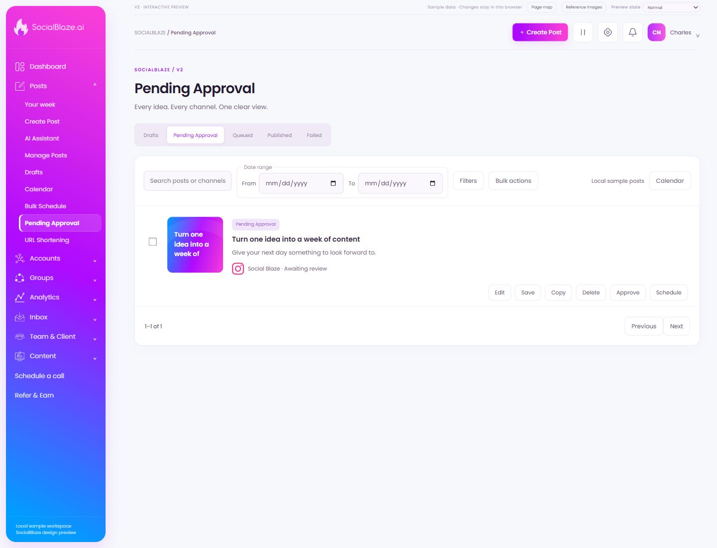 Pending Approval. Highlighted controls are explained below.