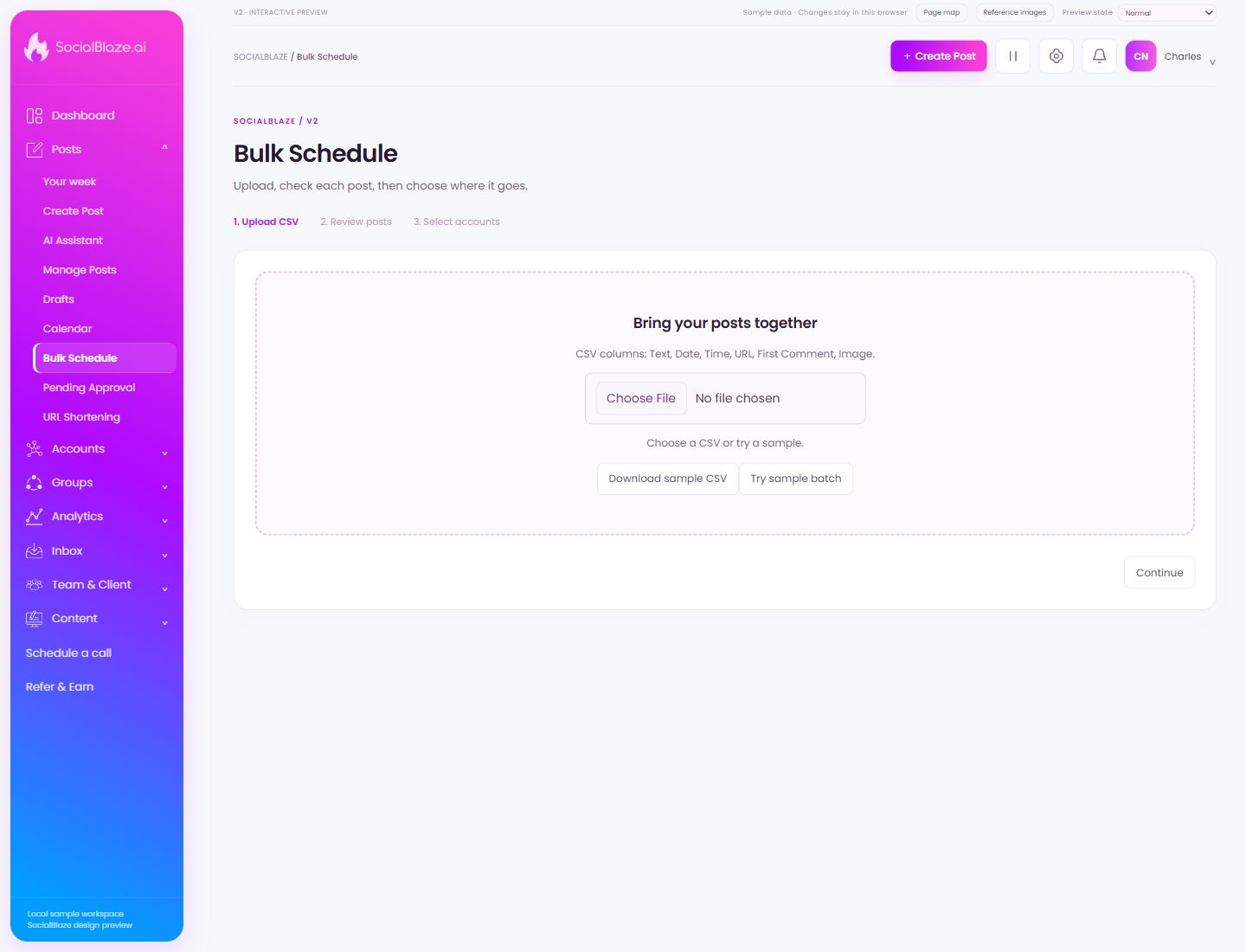 Bulk Schedule. Highlighted controls are explained below.