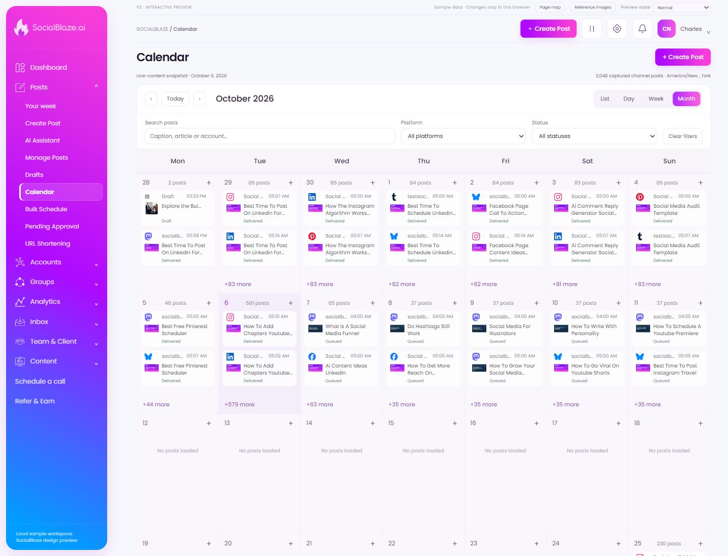 Calendar. Highlighted controls are explained below.