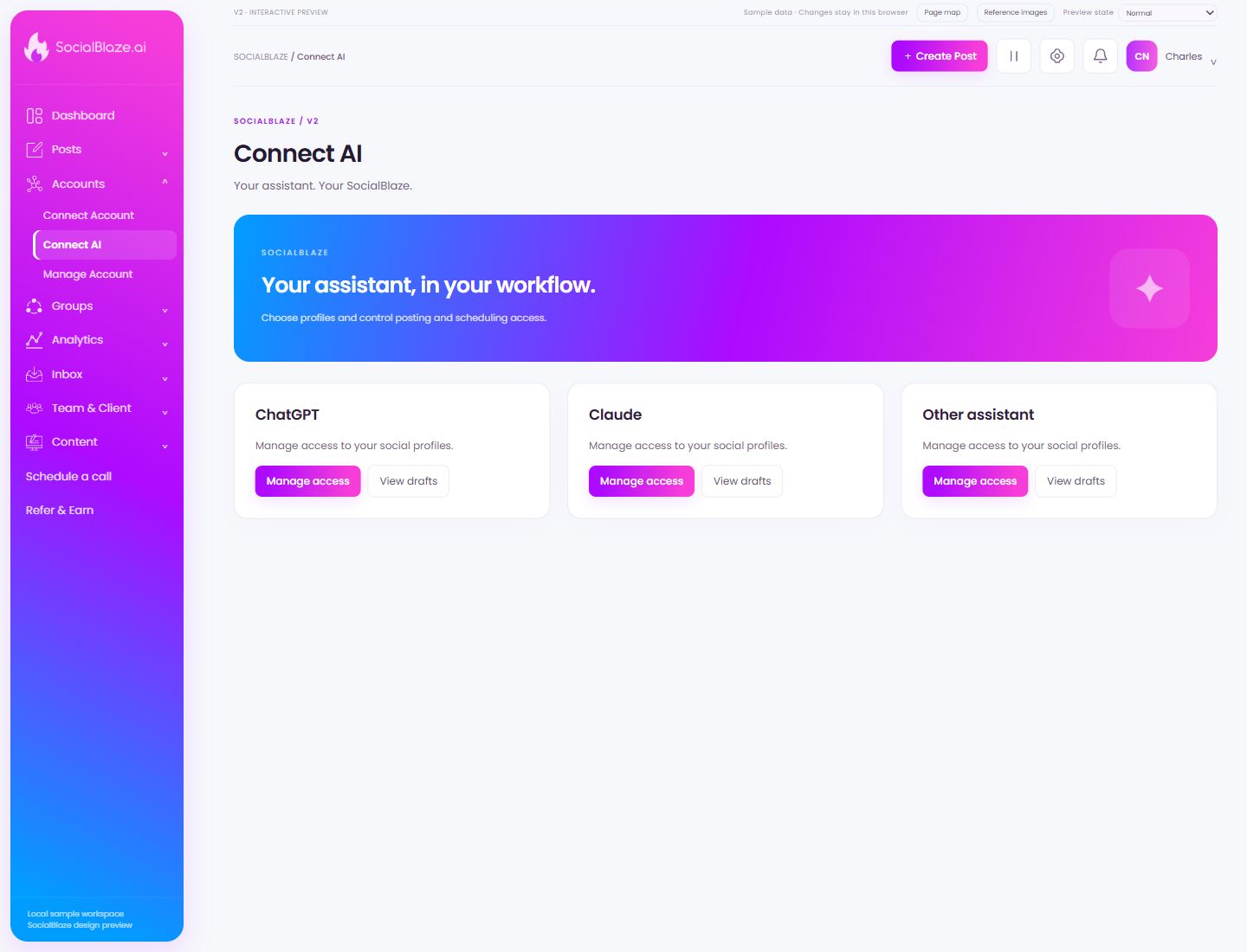 Connect AI. Highlighted controls are explained below.
