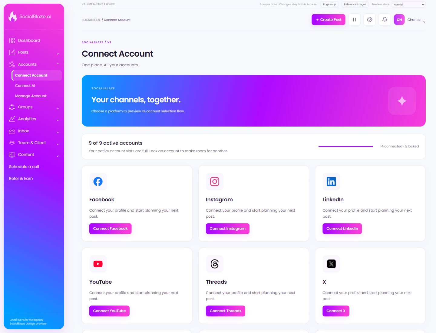 Connect Account. Highlighted controls are explained below.