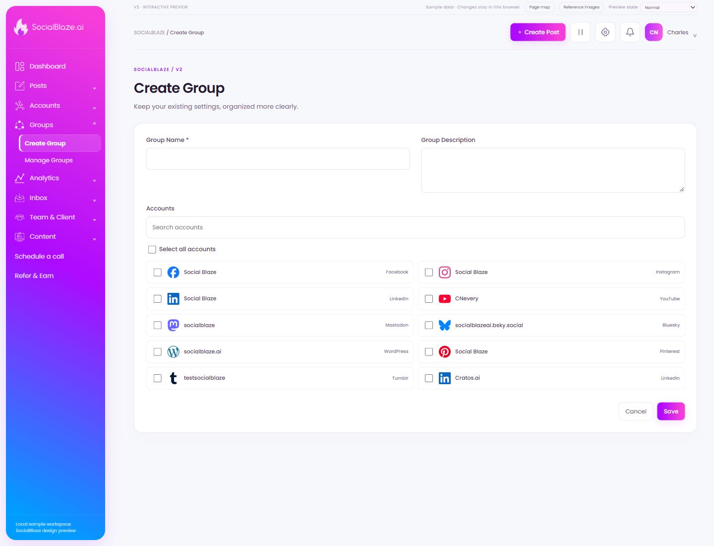 Create Group. Highlighted controls are explained below.