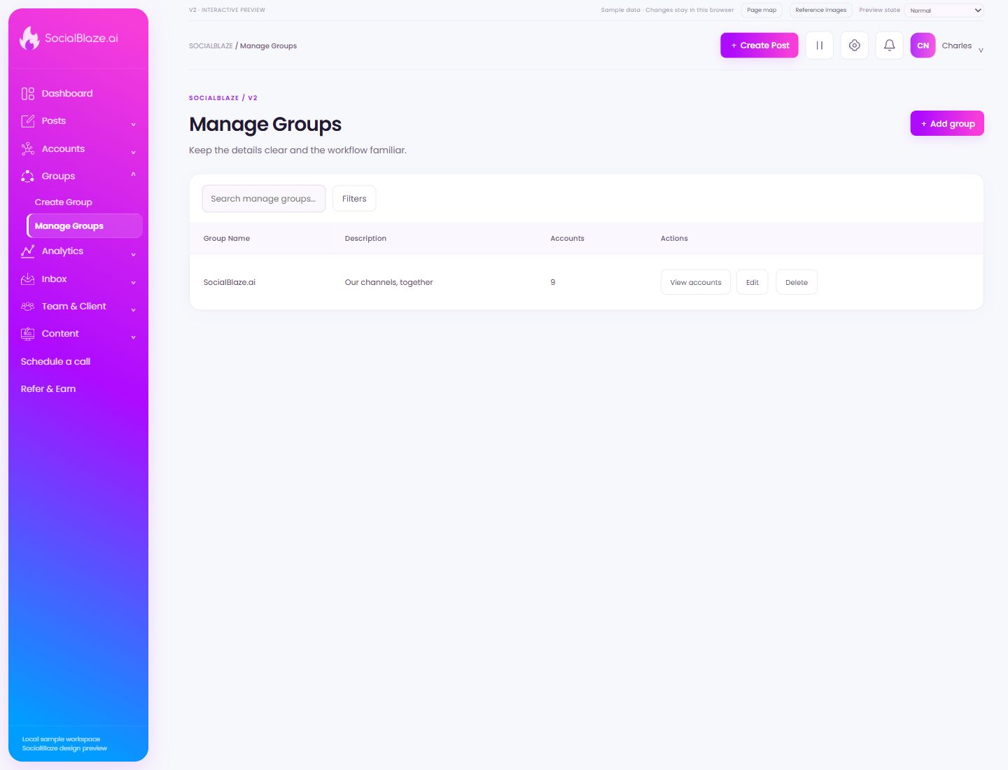Manage Groups. Highlighted controls are explained below.