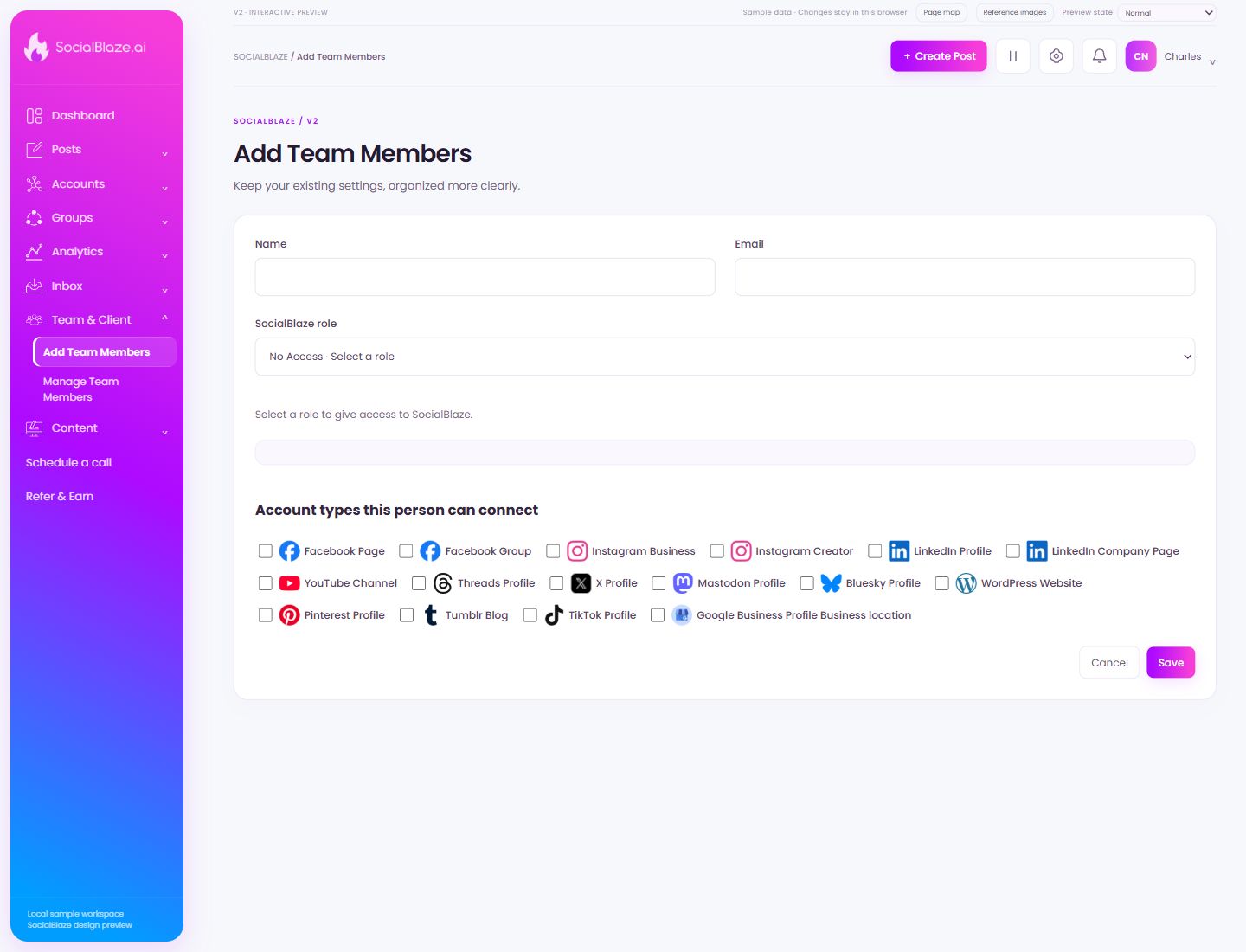 Add Team Members. Highlighted controls are explained below.