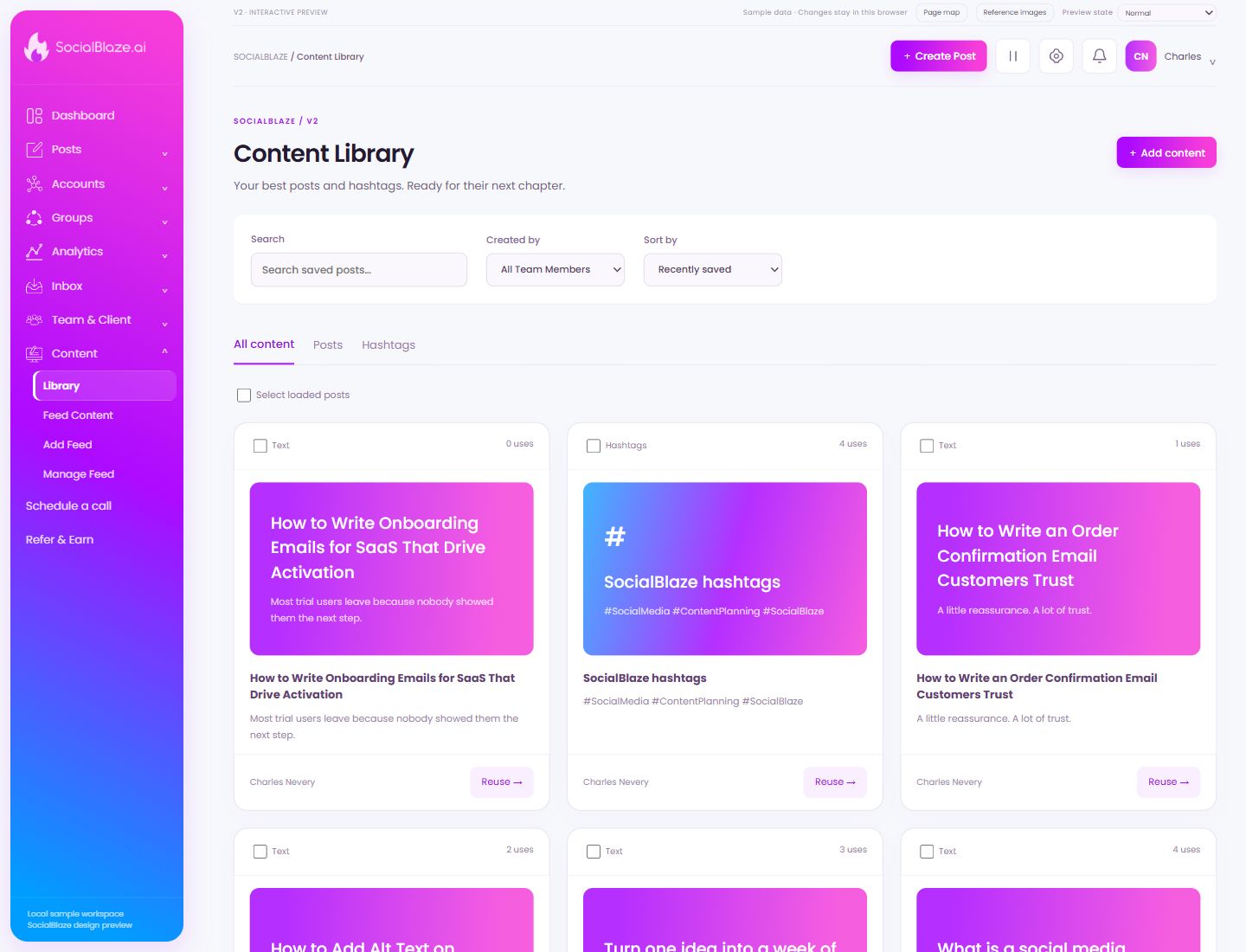 Content Library. Highlighted controls are explained below.