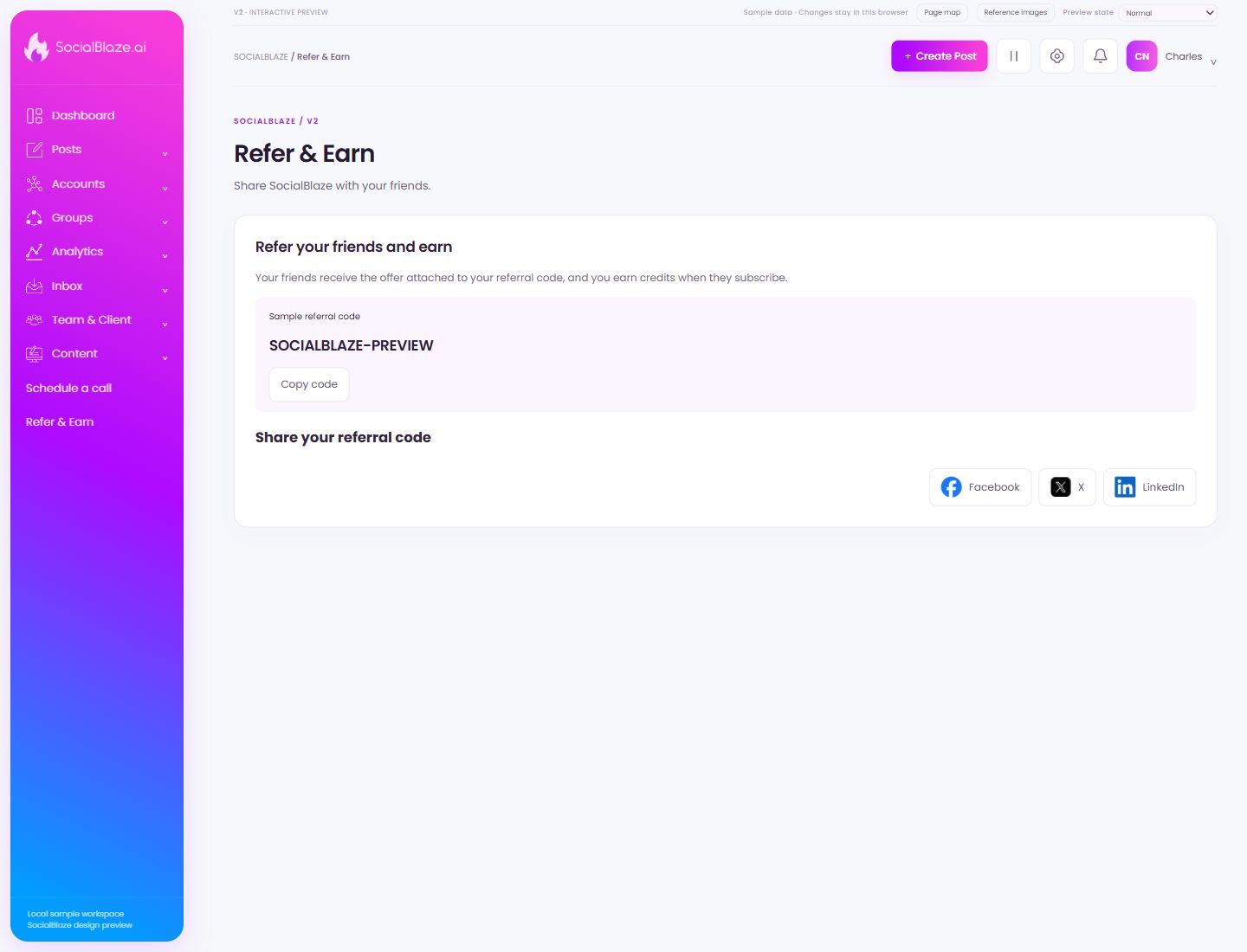 Refer & Earn. Highlighted controls are explained below.