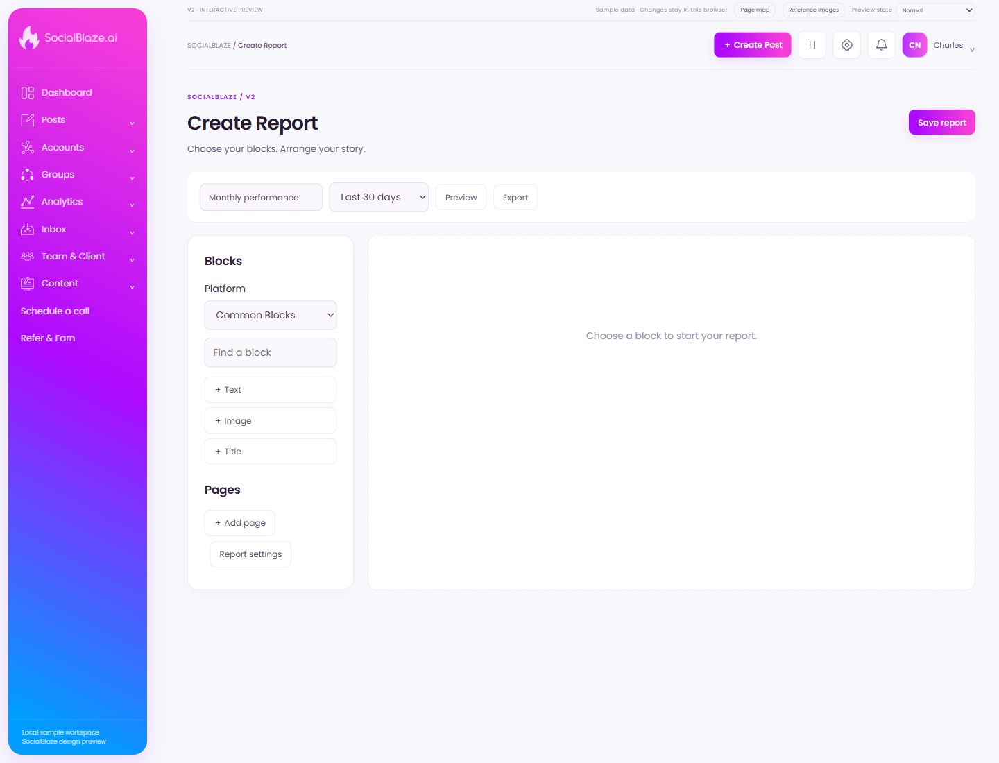 Create Report. Highlighted controls are explained below.