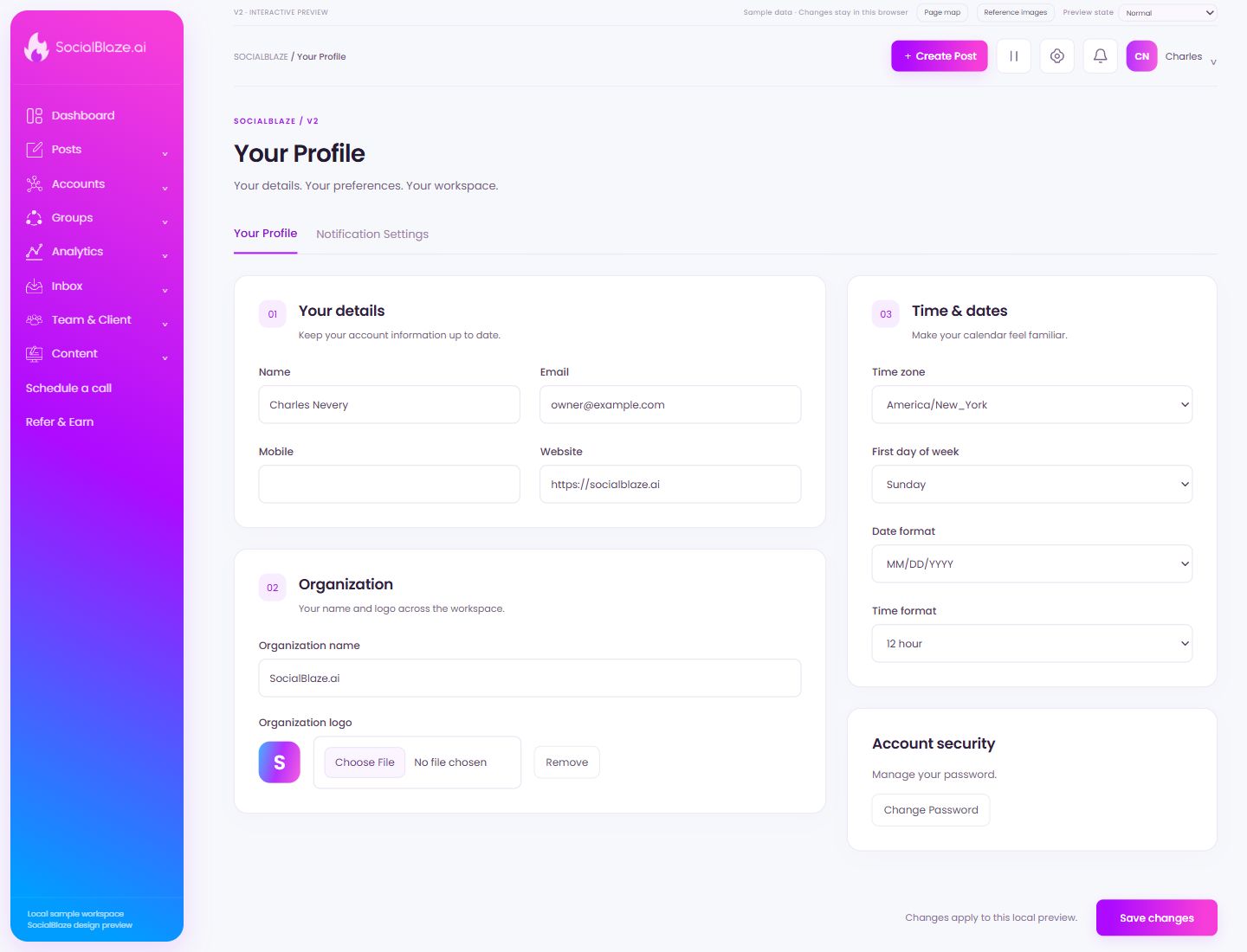 Your Profile. Highlighted controls are explained below.