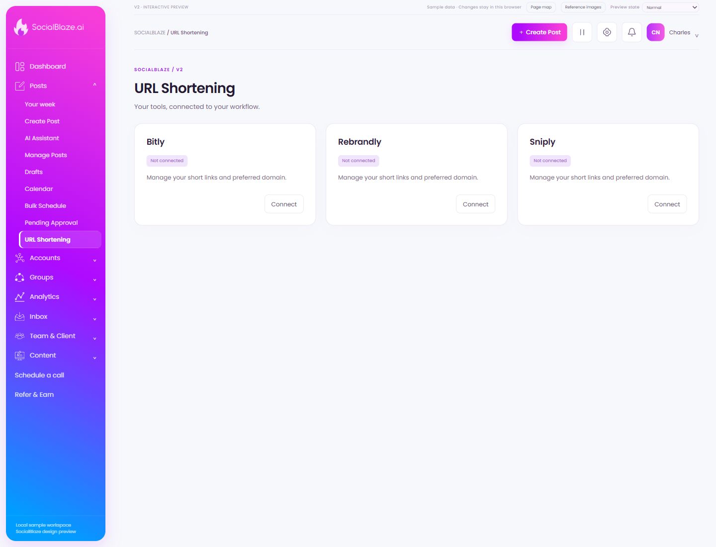 URL Shortening. Highlighted controls are explained below.