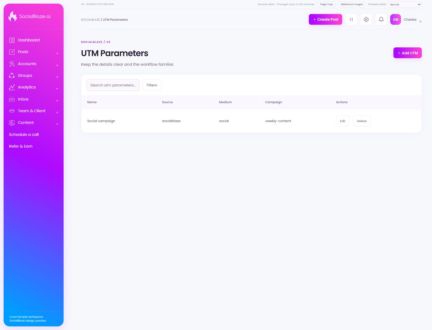 UTM Parameters. Highlighted controls are explained below.